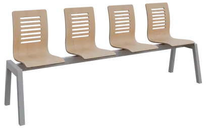 CARMEN 4, dřevěná lavice do čekárny, 4-sedák, dub bělený, kostra stříbrná